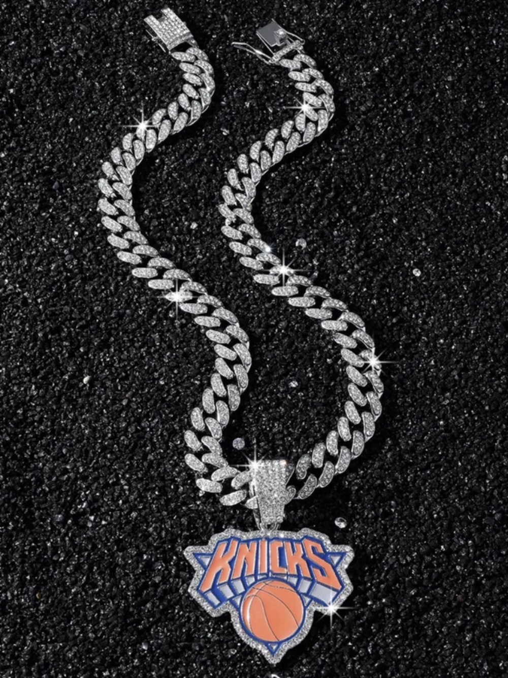 NBA New York Knicks Necklace Pendant Cuban Chain Link Basketball Jewelry